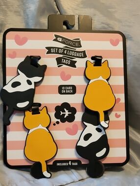 G Force Cat Luggage Tags - Set of 4 (ORANGE & Black/White) LI